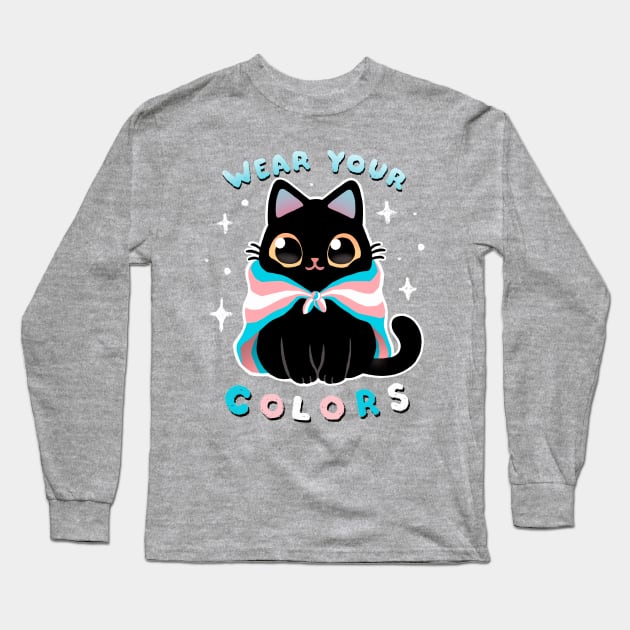 Trans LGBT Pride Cat - Kawaii Rainbow Kitty - Wear your colors Long Sleeve T-Shirt by BlancaVidal